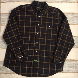 Orvis men’s dress Button Up shirt brown plaid ✅